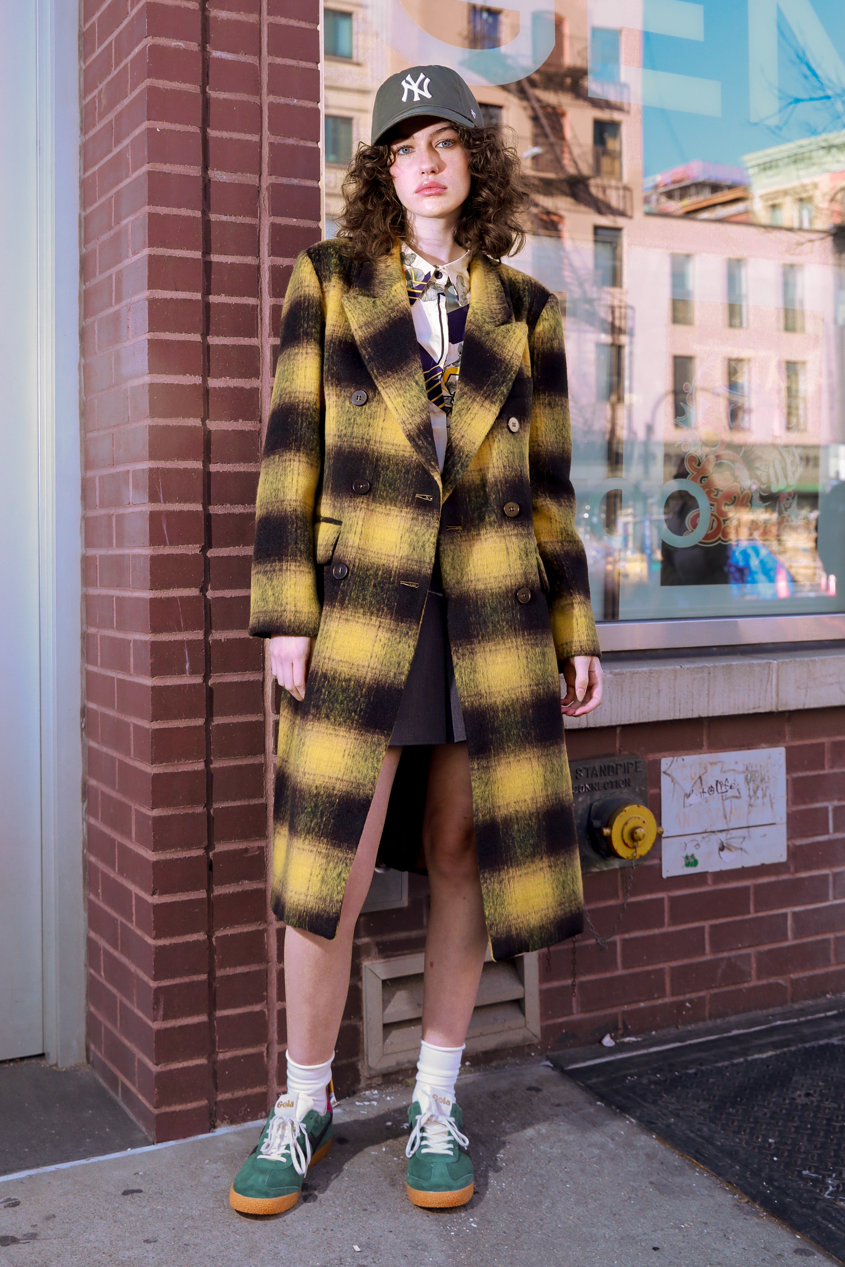 Selected Femme Wool Blend shops Snap Yellow Plaid Coat