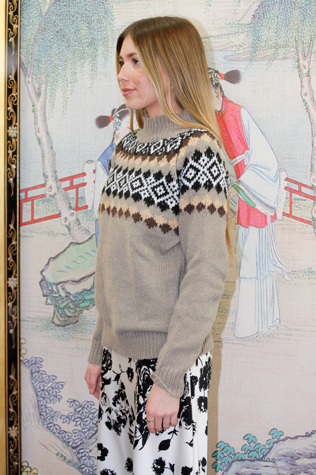 Taupe Fair Isle Wool Sweater