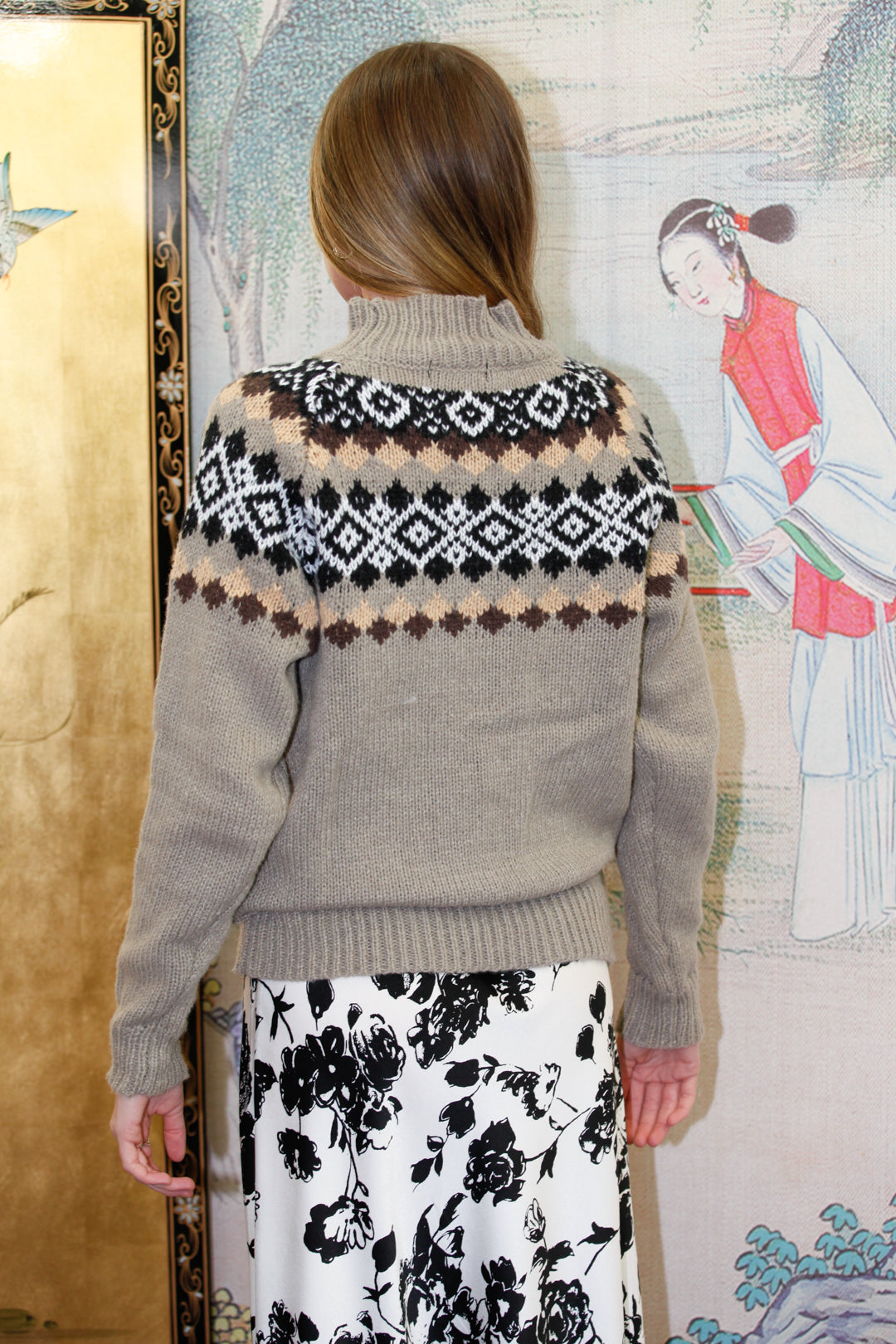 Taupe Fair Isle Wool Sweater