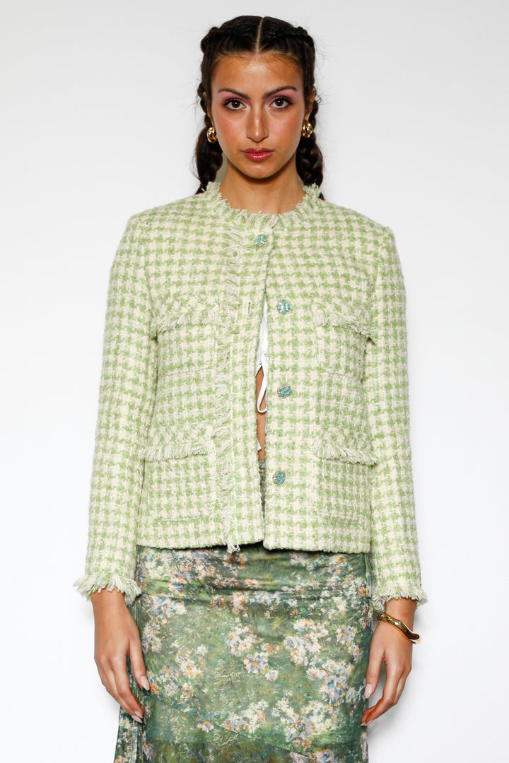 Green Wool Houndstooth Blazer