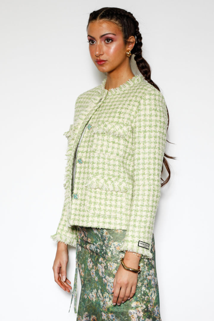 Green Wool Houndstooth Blazer