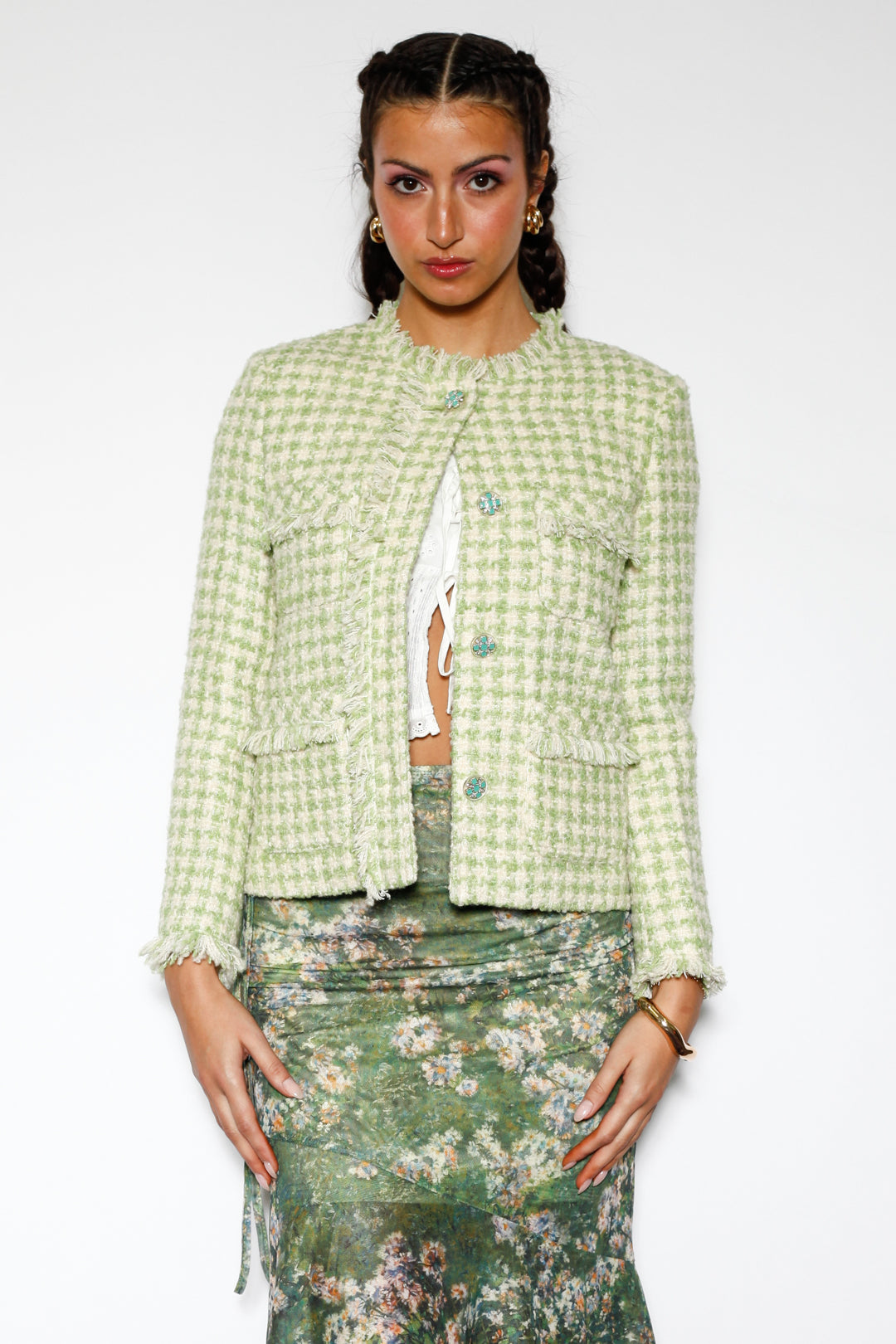 Green Wool Houndstooth Blazer