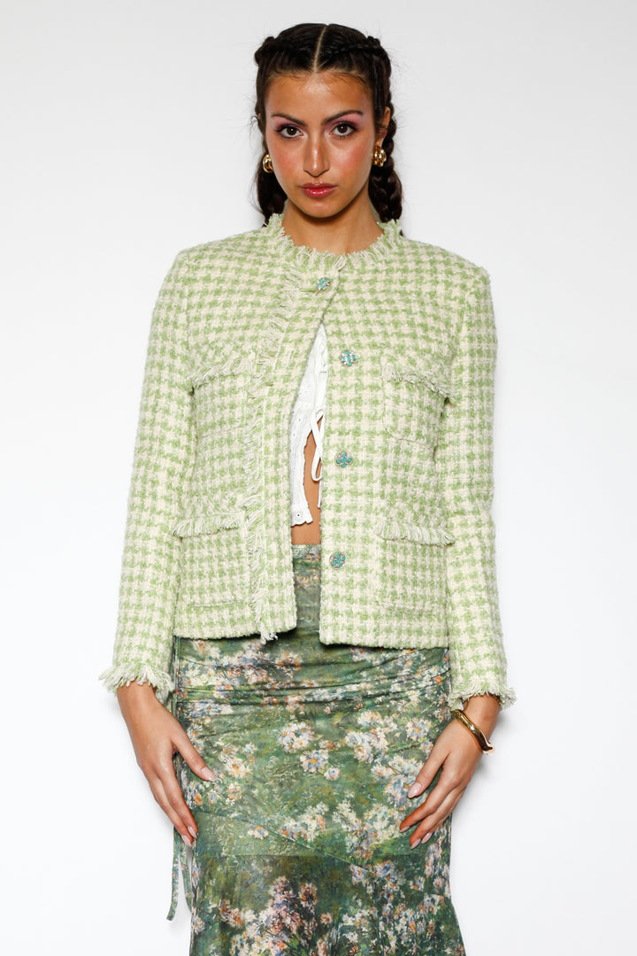 Green Wool Houndstooth Blazer