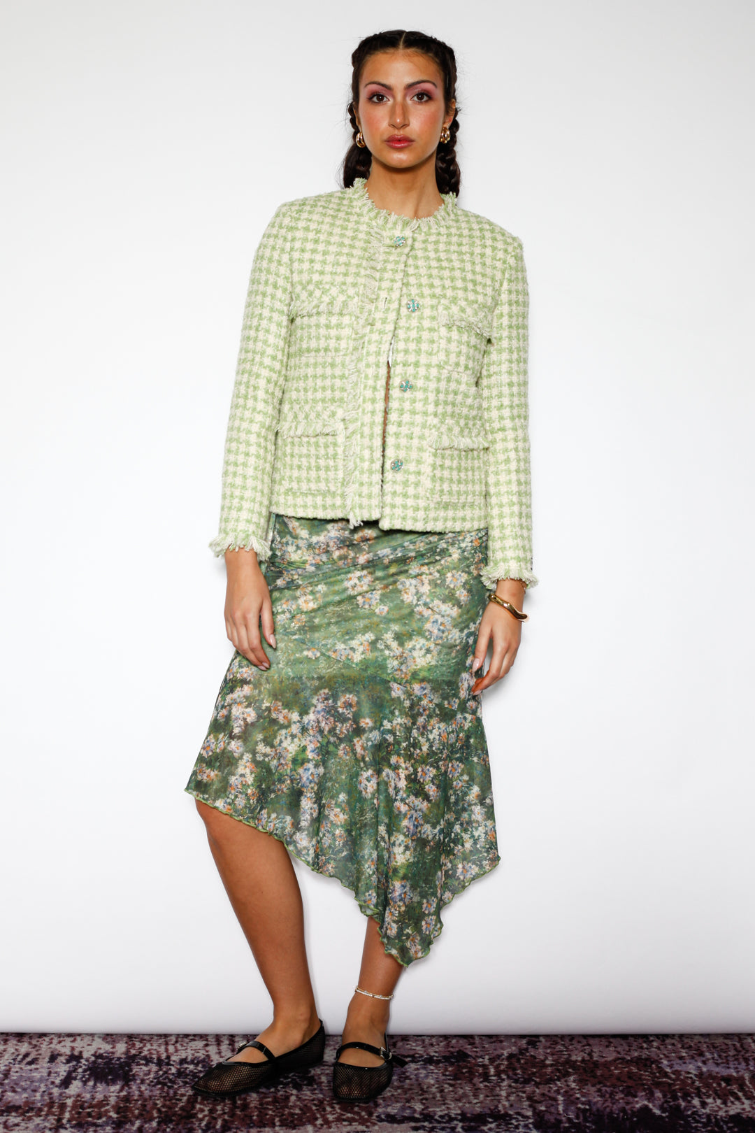 Green Wool Houndstooth Blazer