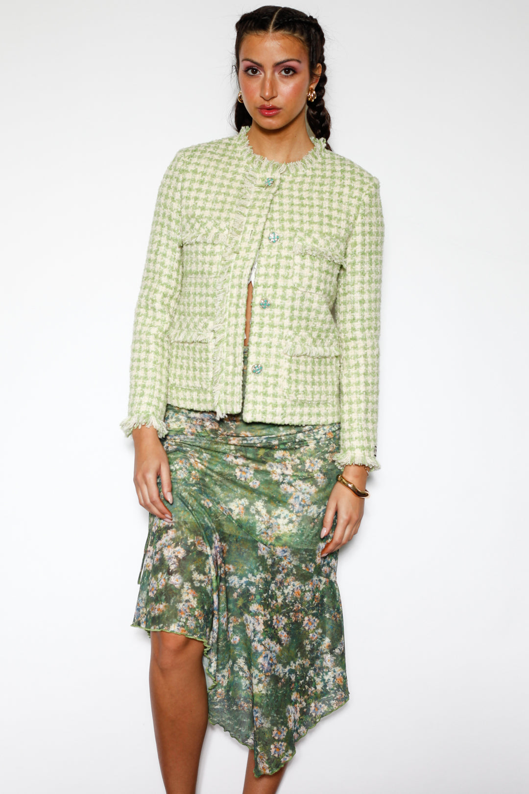 Green Wool Houndstooth Blazer