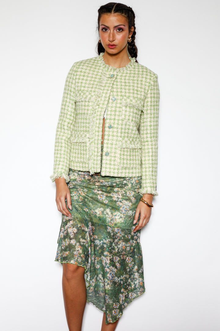 Green Wool Houndstooth Blazer