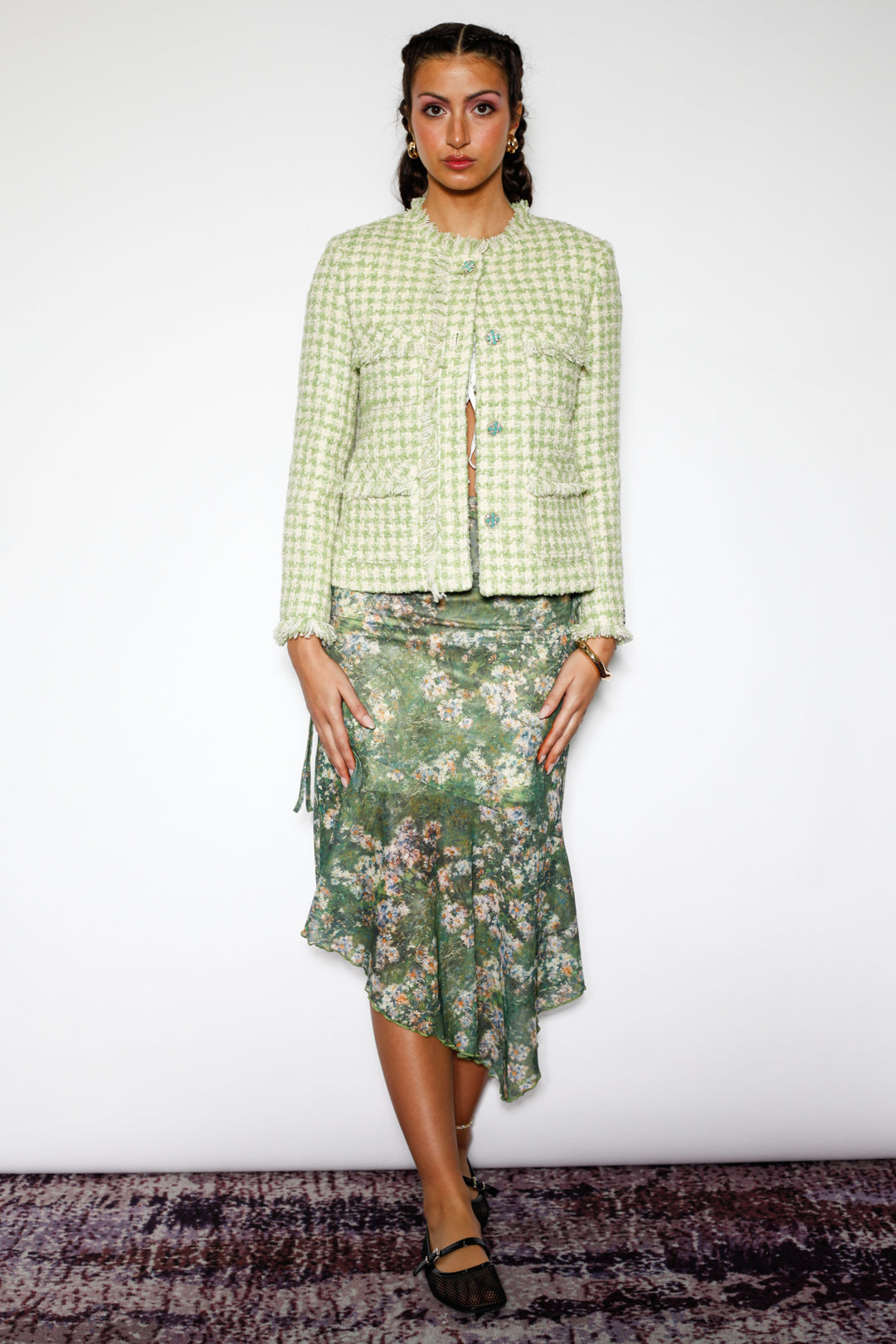 Green Wool Houndstooth Blazer