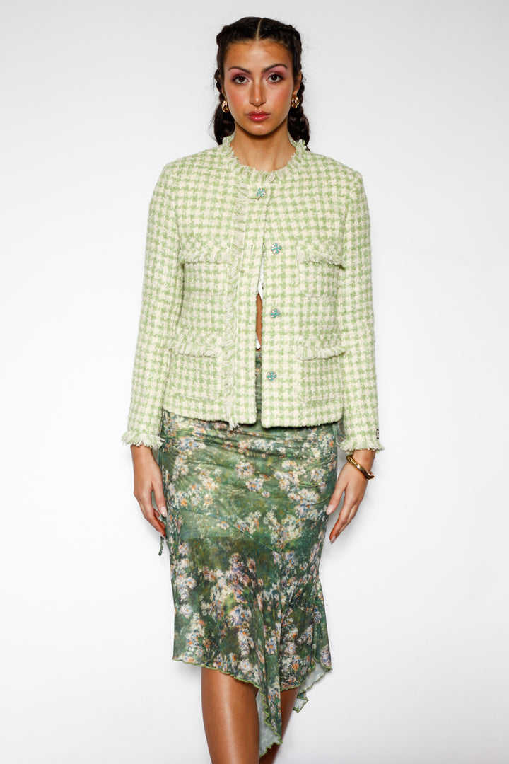 Green Wool Houndstooth Blazer