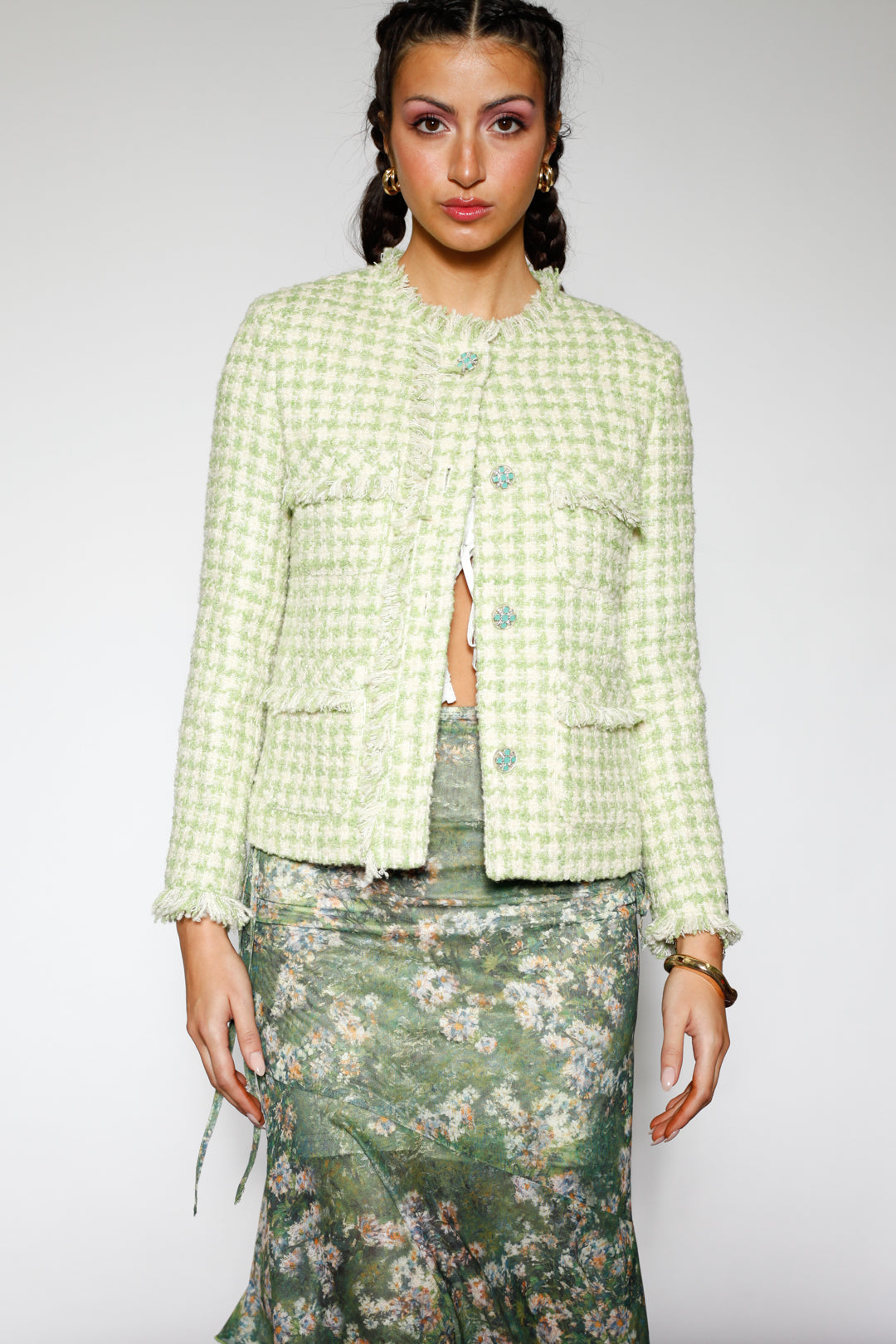 Green Wool Houndstooth Blazer