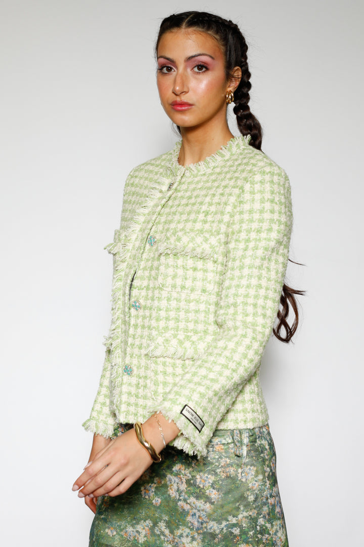Green Wool Houndstooth Blazer