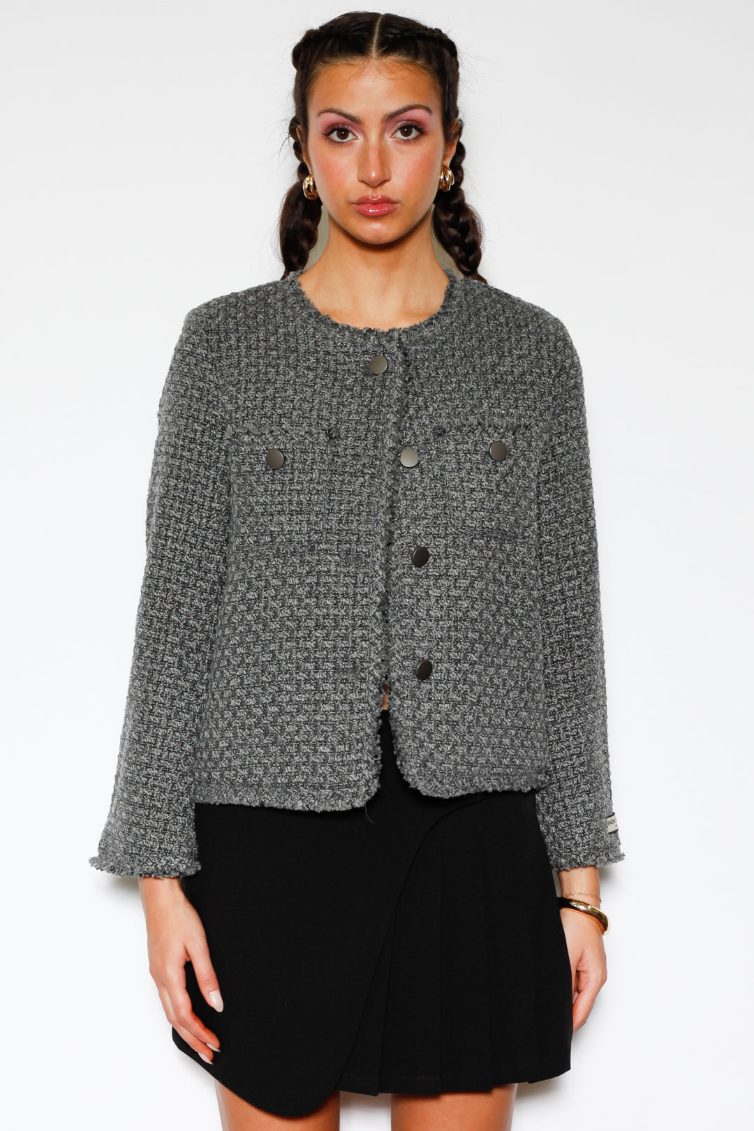 Dark Grey Wool Tweed Blazer