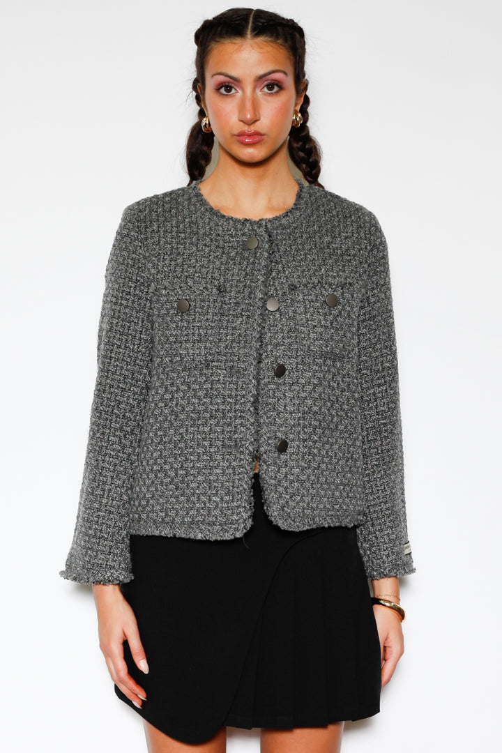 Dark Grey Wool Tweed Blazer