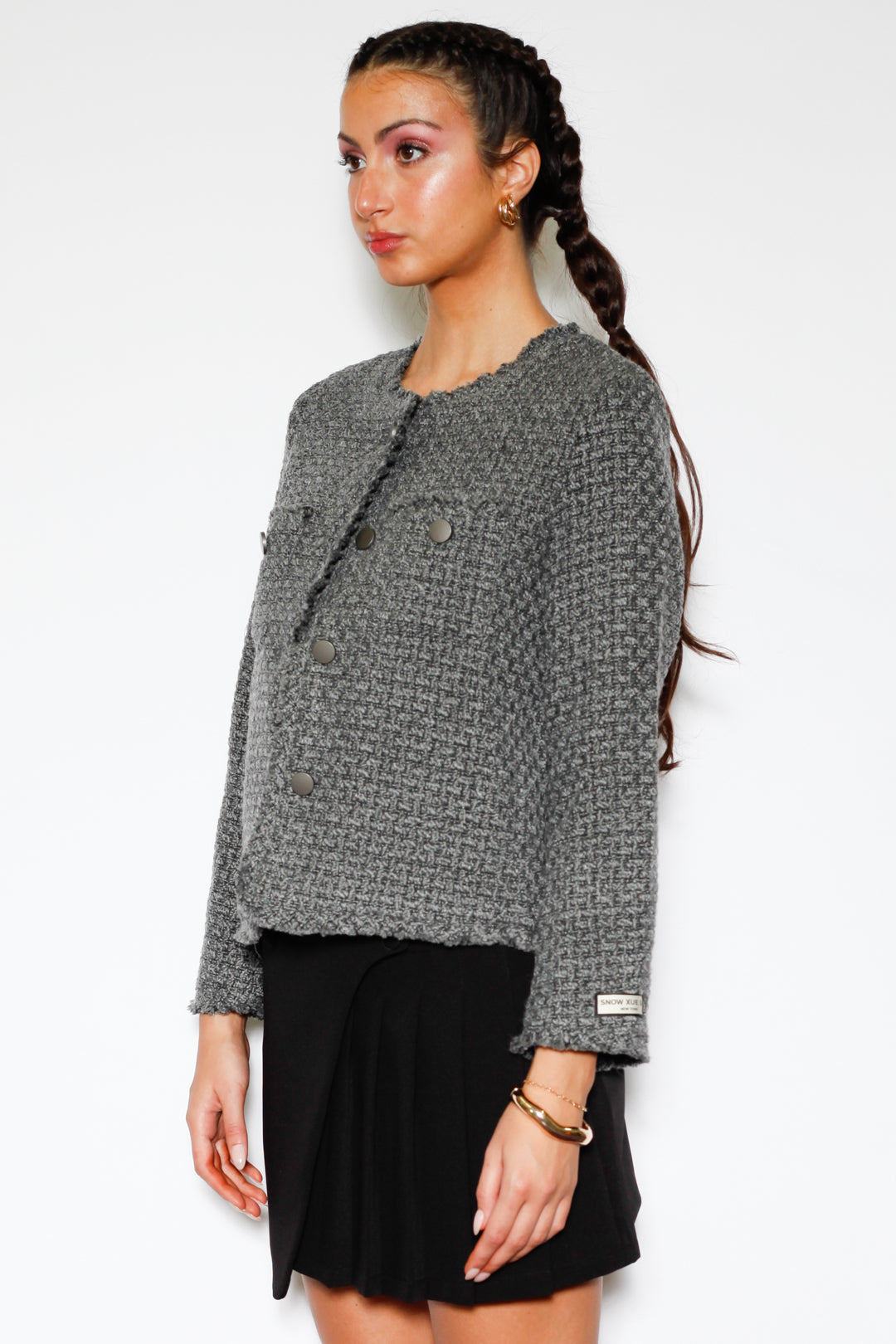 Dark Grey Wool Tweed Blazer
