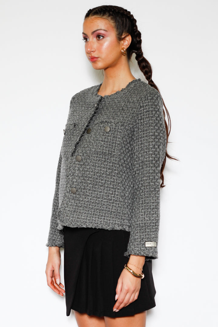 Dark Grey Wool Tweed Blazer