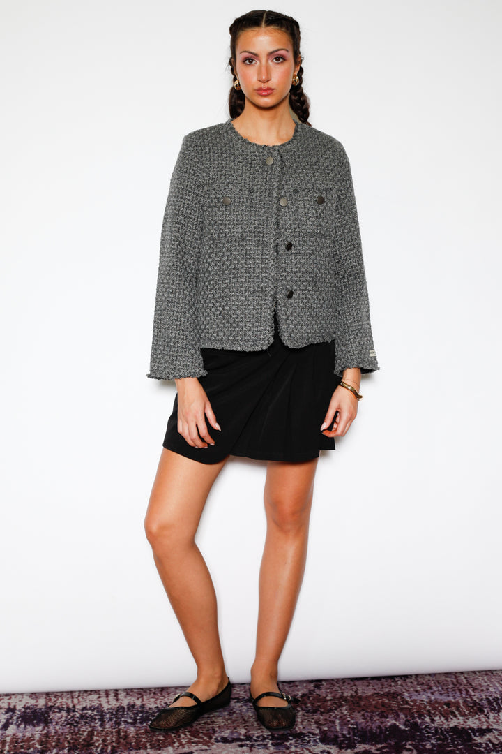Dark Grey Wool Tweed Blazer