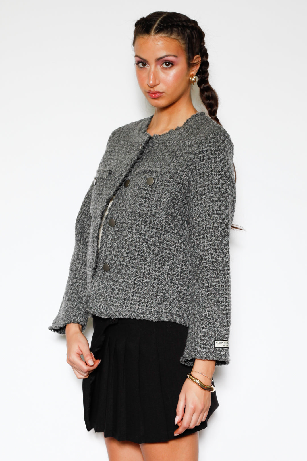 Dark Grey Wool Tweed Blazer