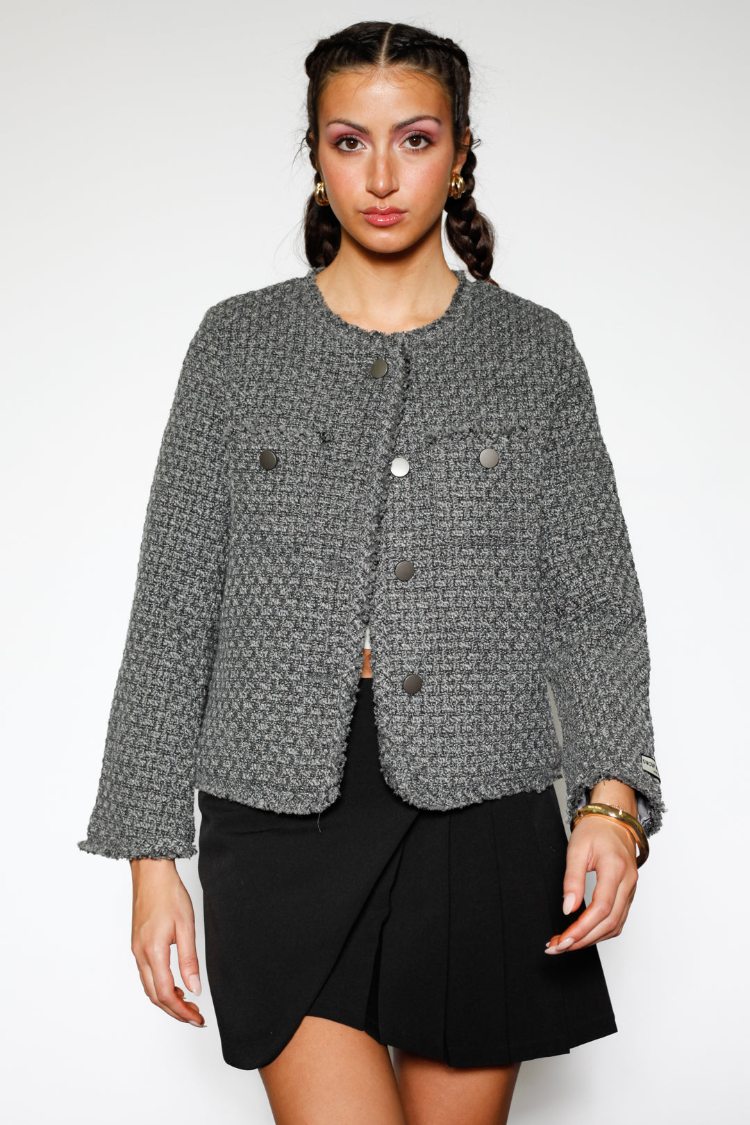 Dark Grey Wool Tweed Blazer