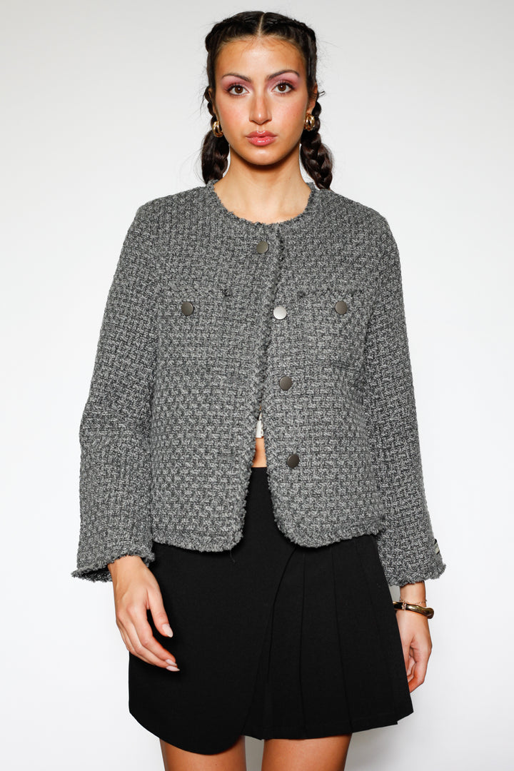 Dark Grey Wool Tweed Blazer