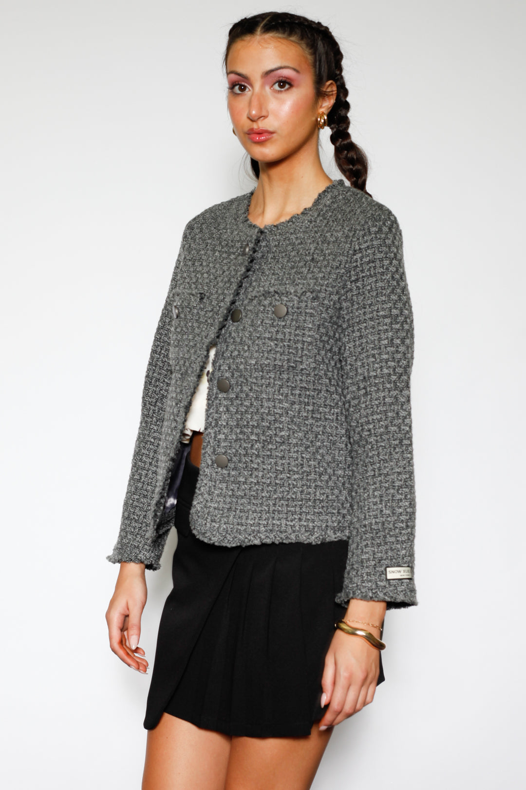 Dark Grey Wool Tweed Blazer
