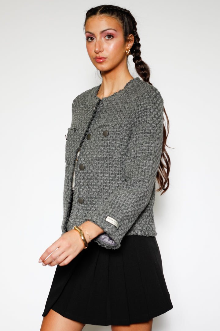 Dark Grey Wool Tweed Blazer