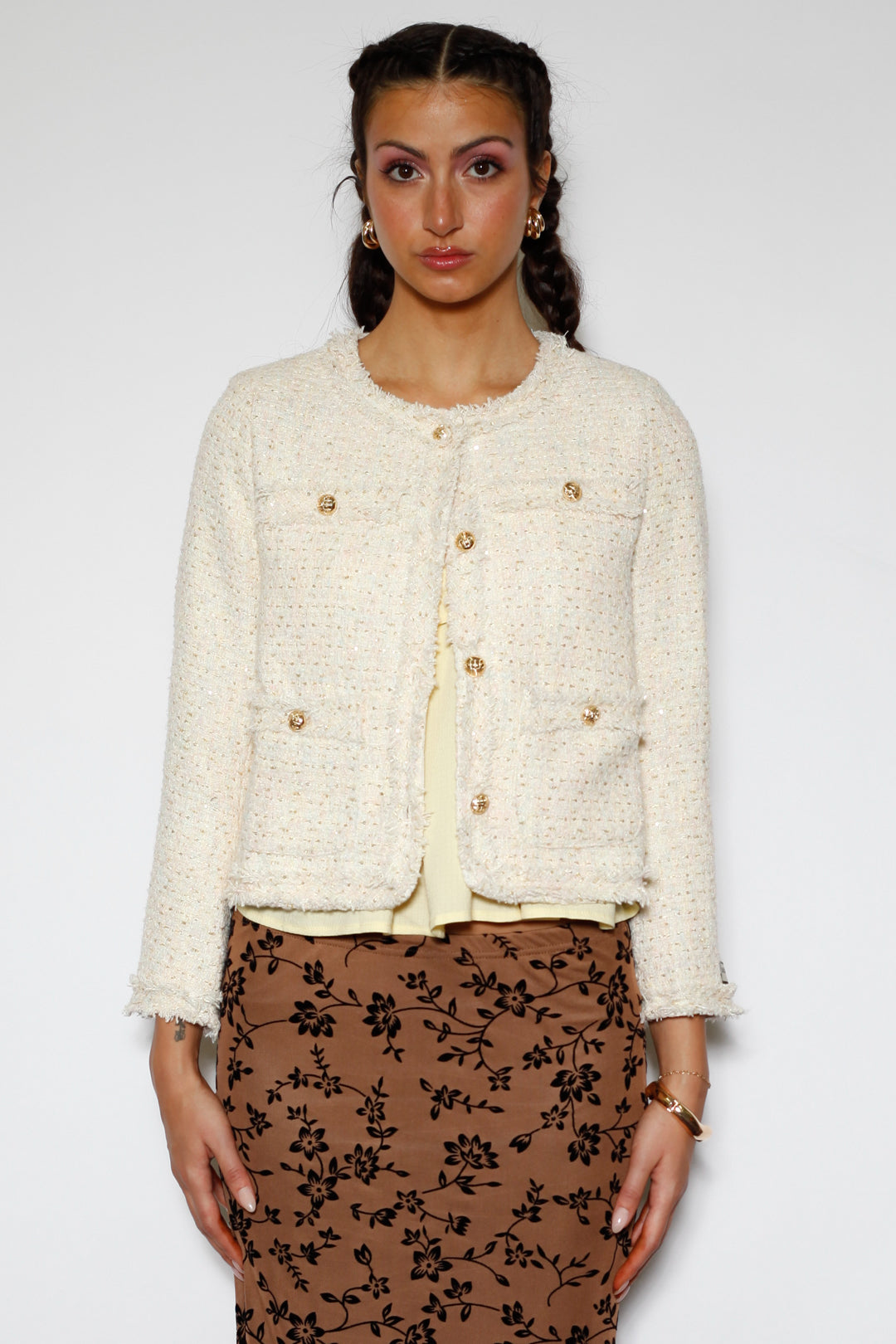 Cream Sequin Wool Blazer