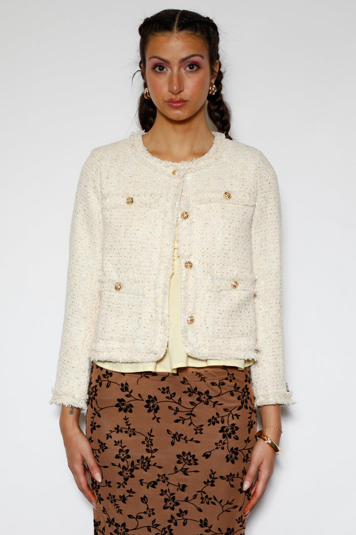 Cream Sequin Wool Blazer