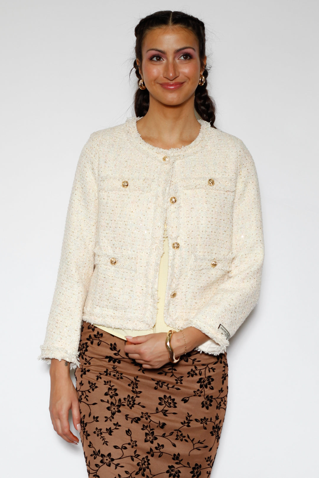 Cream Sequin Wool Blazer
