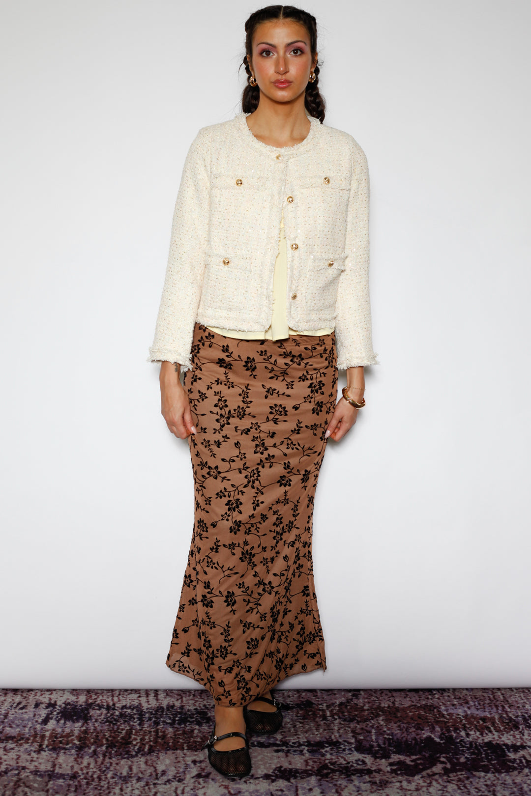 Cream Sequin Wool Blazer