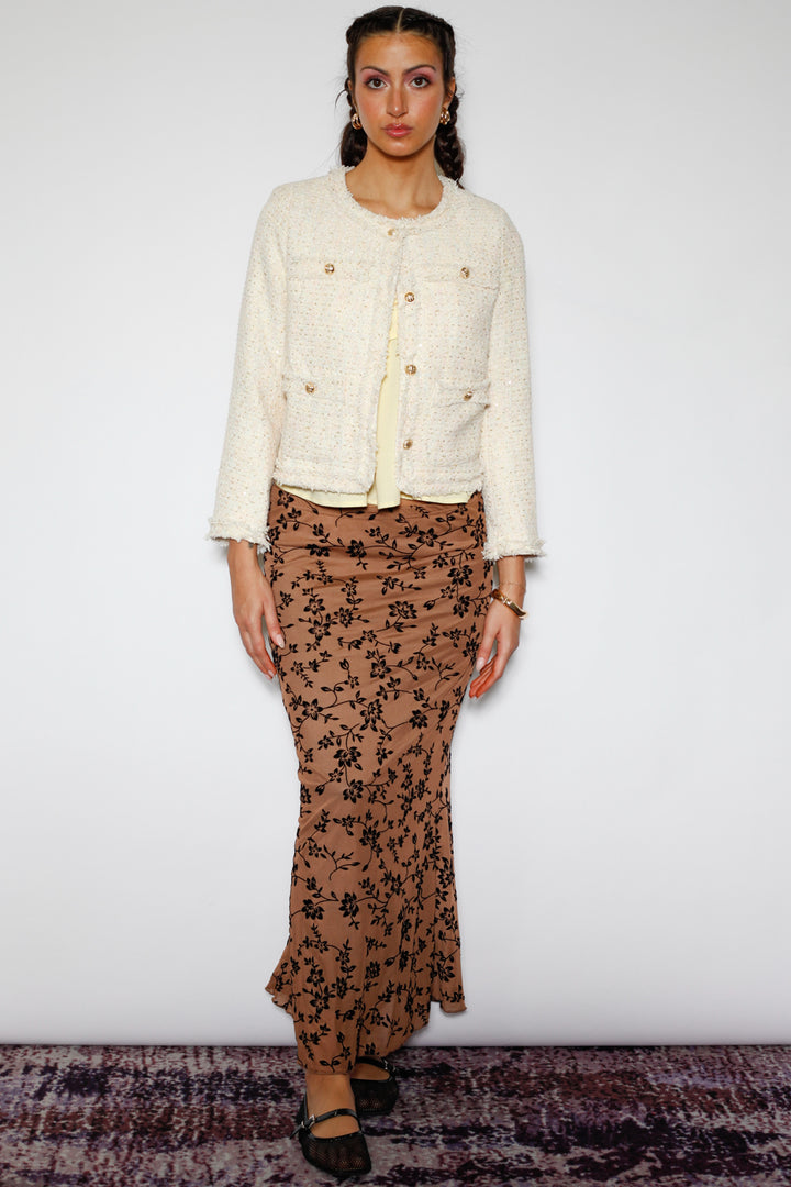 Cream Sequin Wool Blazer