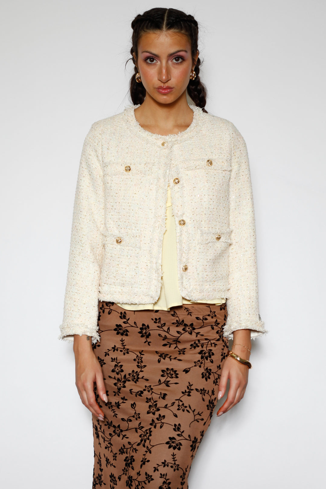 Cream Sequin Wool Blazer