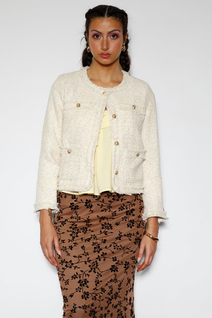 Cream Sequin Wool Blazer