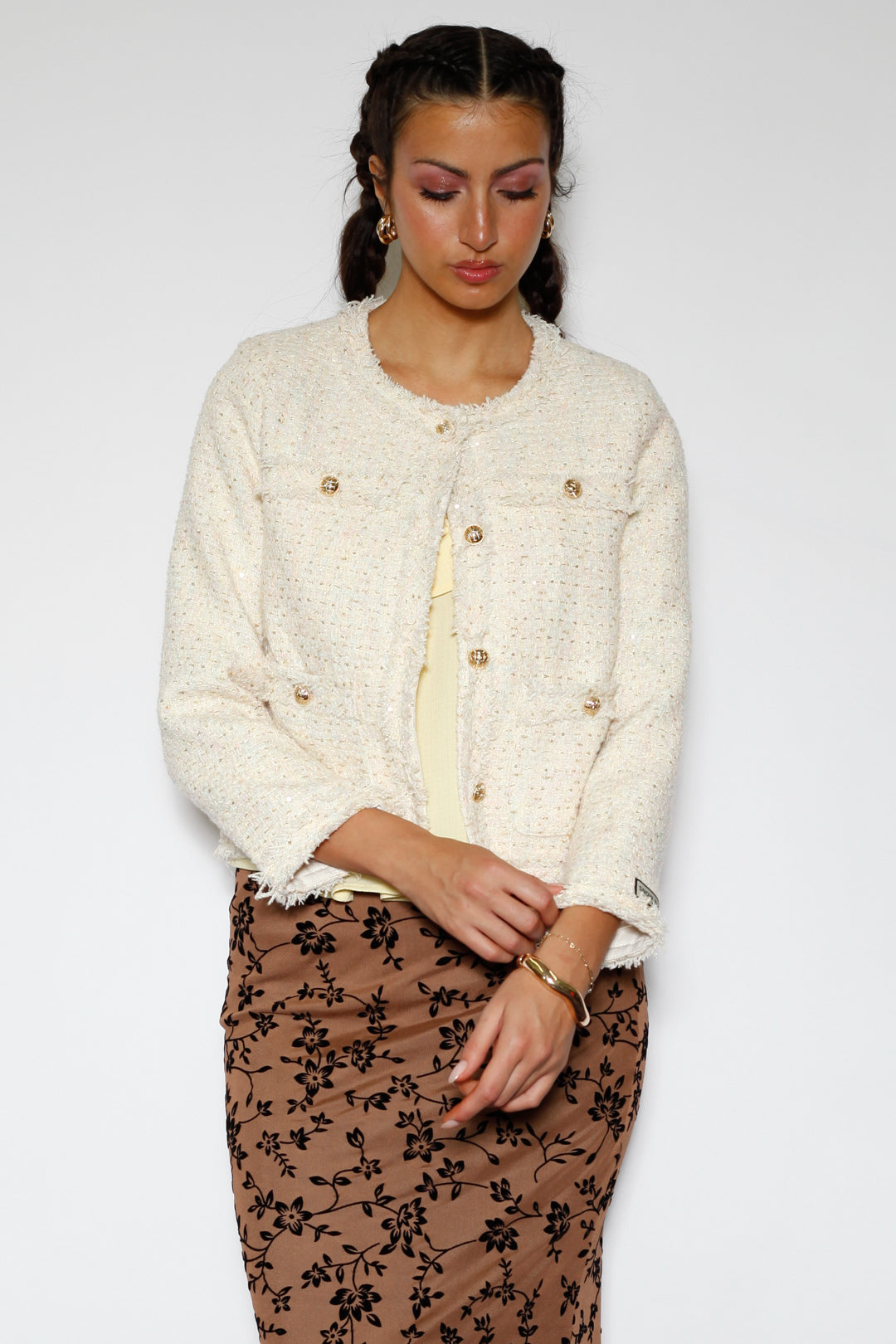 Cream Sequin Wool Blazer