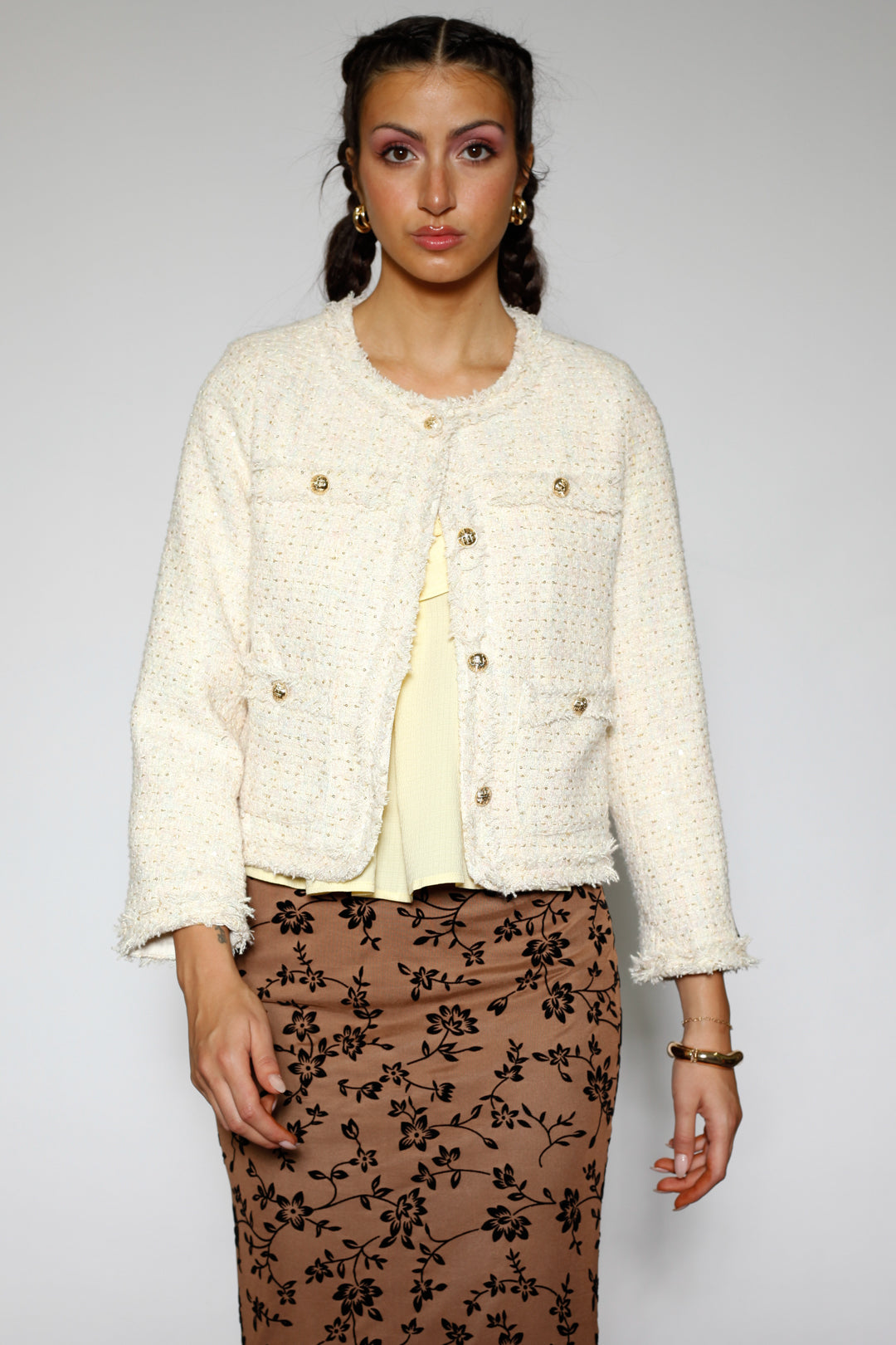 Cream Sequin Wool Blazer
