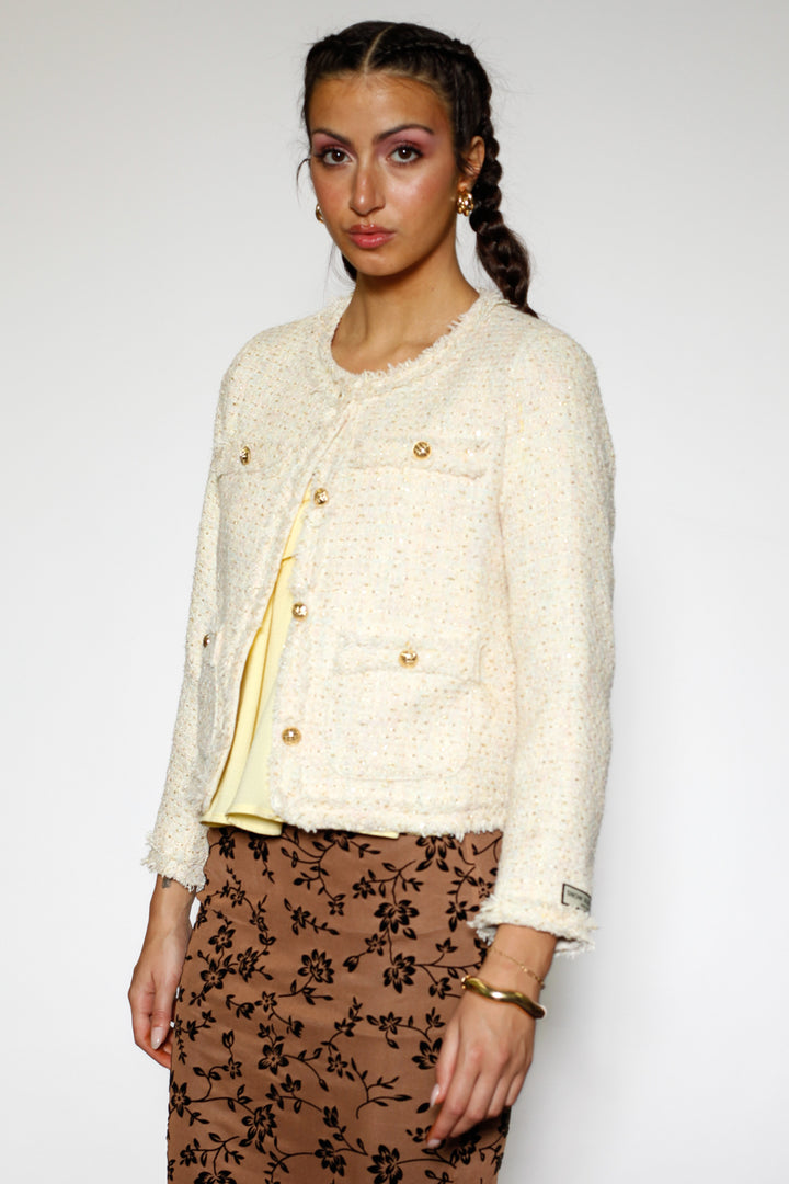 Cream Sequin Wool Blazer