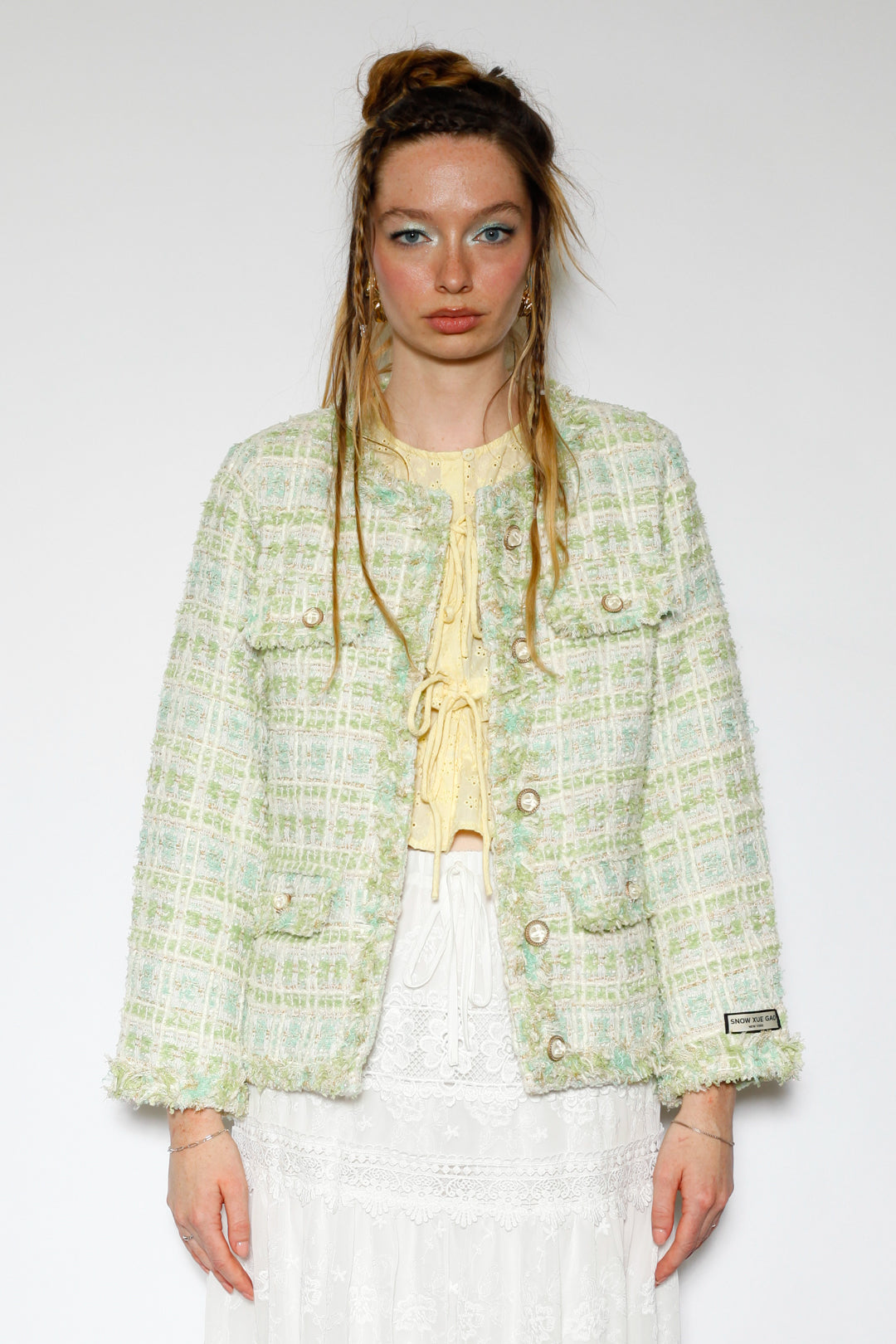 Wool Mint Green Tweed Blazer