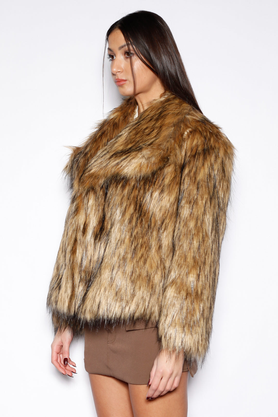 Heavy Wool Black Brown Fur Jacket