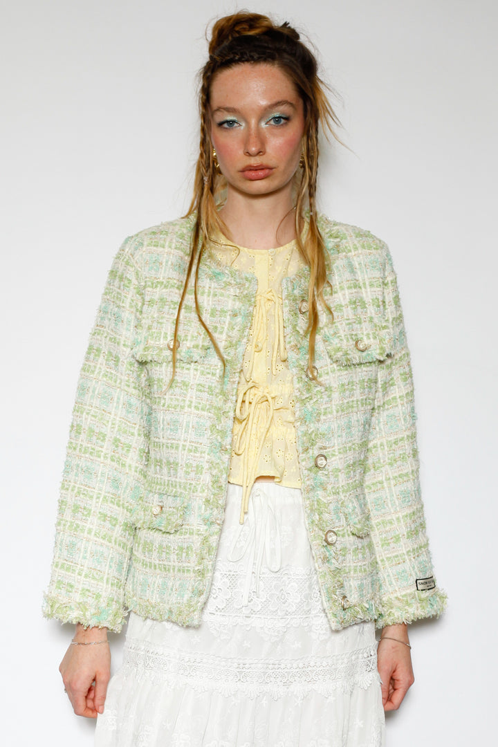 Wool Mint Green Tweed Blazer