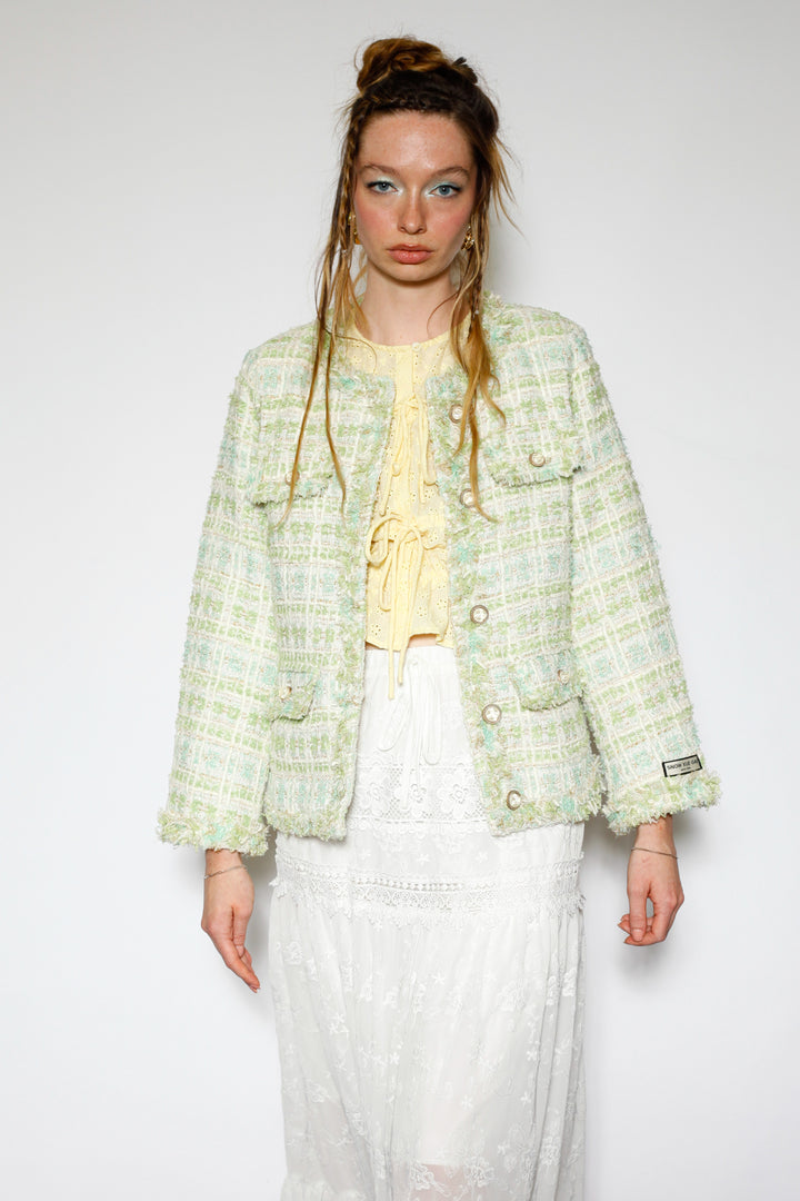 Wool Mint Green Tweed Blazer