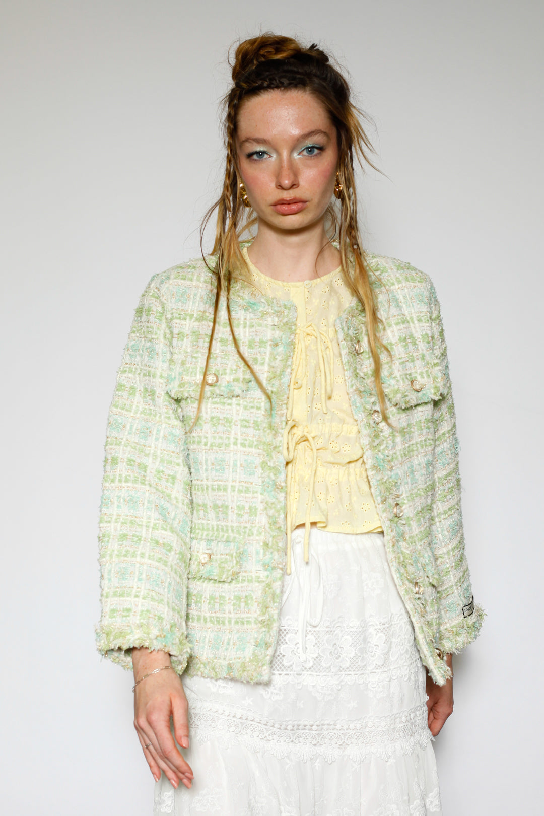 Wool Mint Green Tweed Blazer