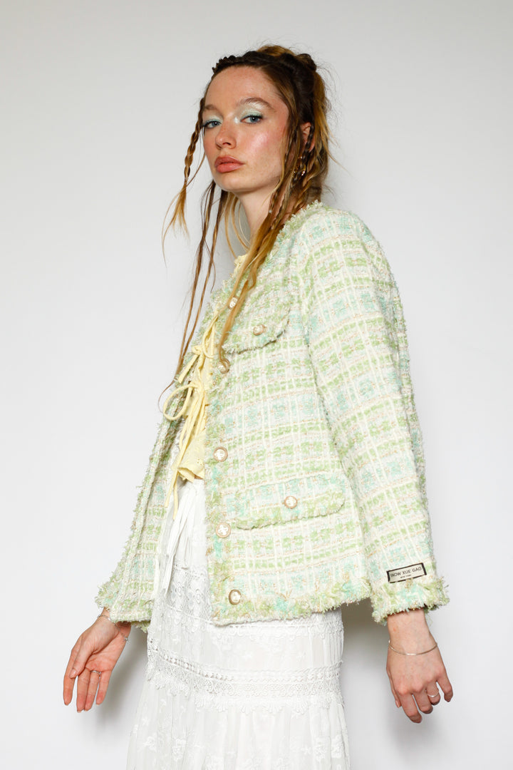 Wool Mint Green Tweed Blazer