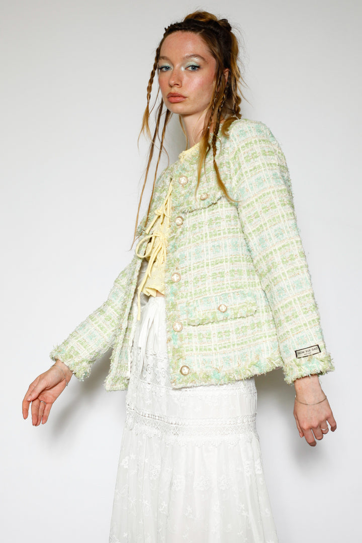 Wool Mint Green Tweed Blazer