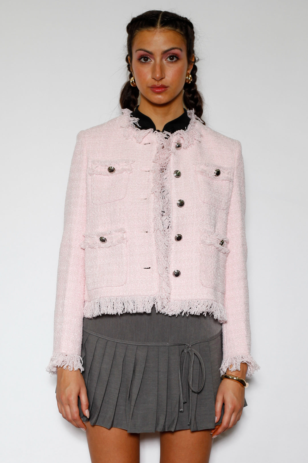 Baby Pink Wool Tweed Blazer