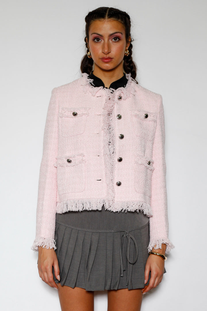 Baby Pink Wool Tweed Blazer