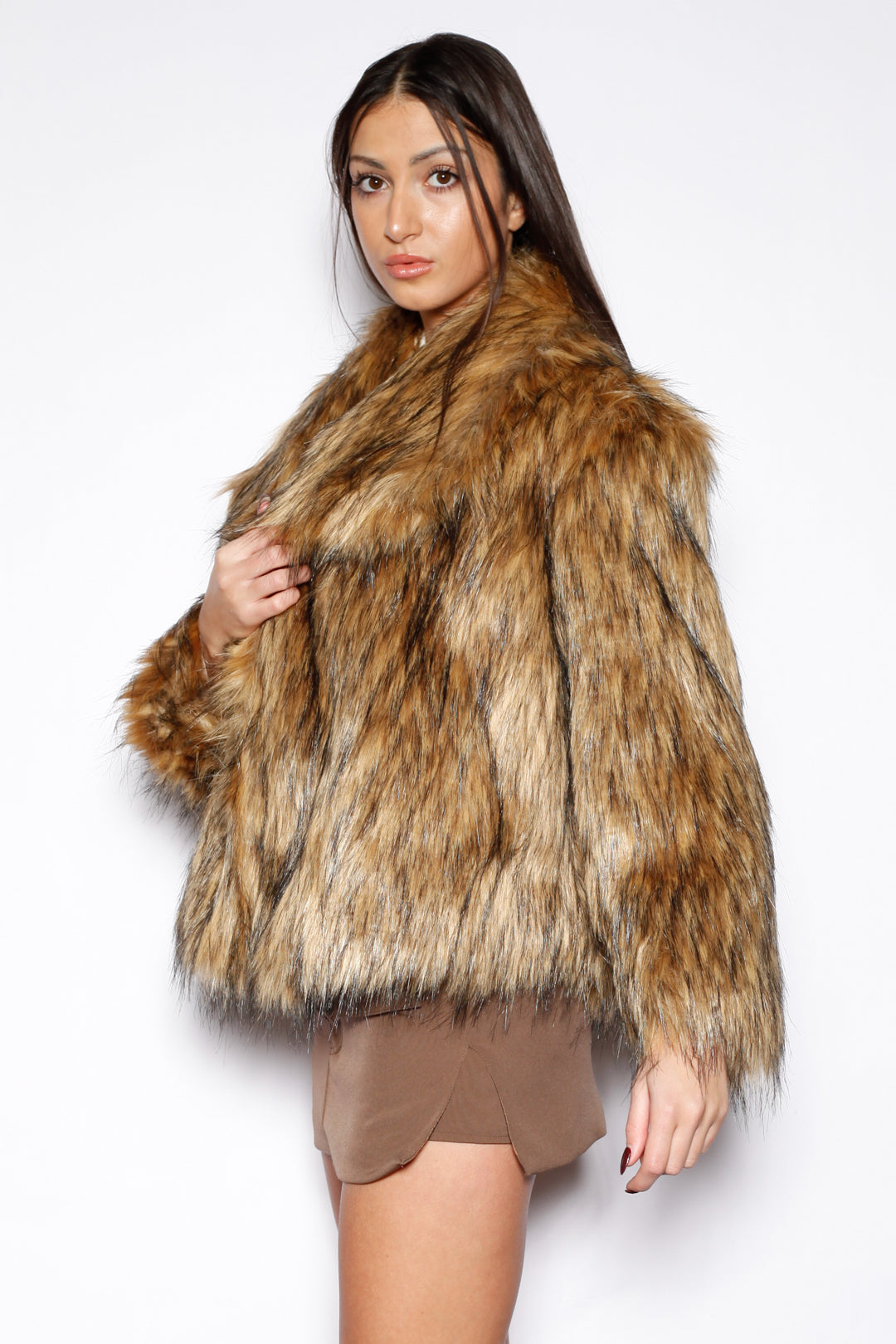 Heavy Wool Black Brown Fur Jacket