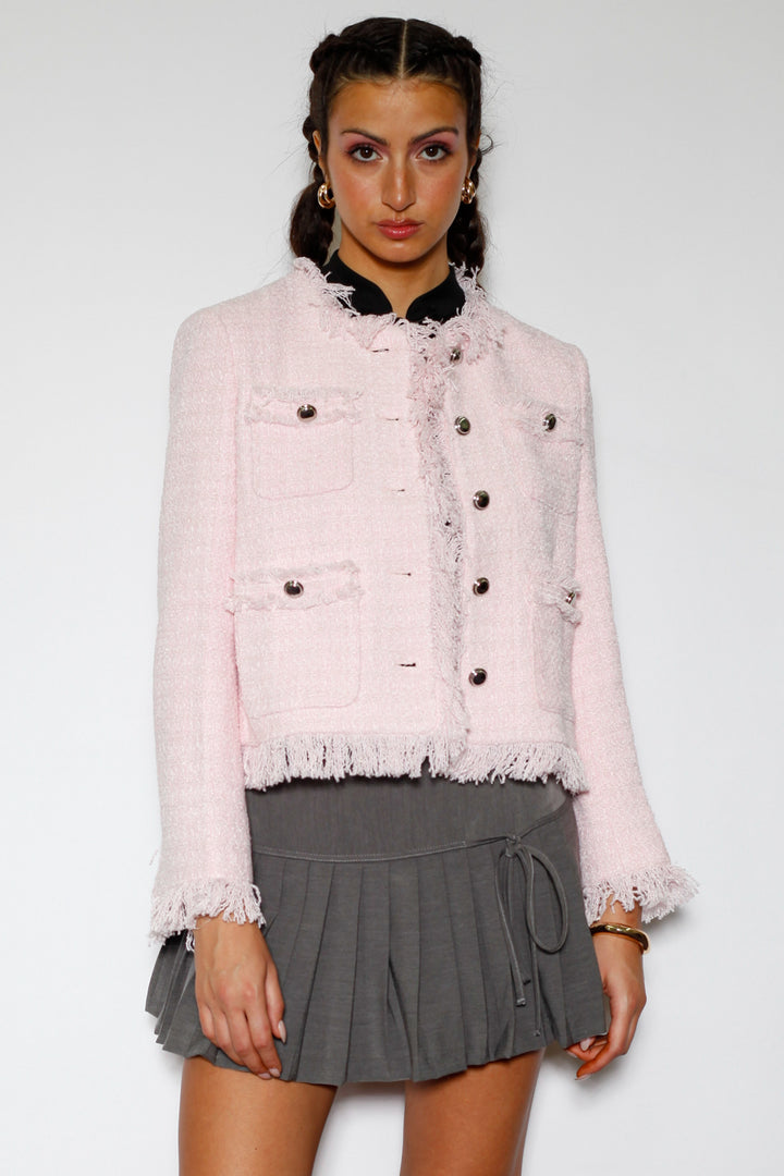 Baby Pink Wool Tweed Blazer