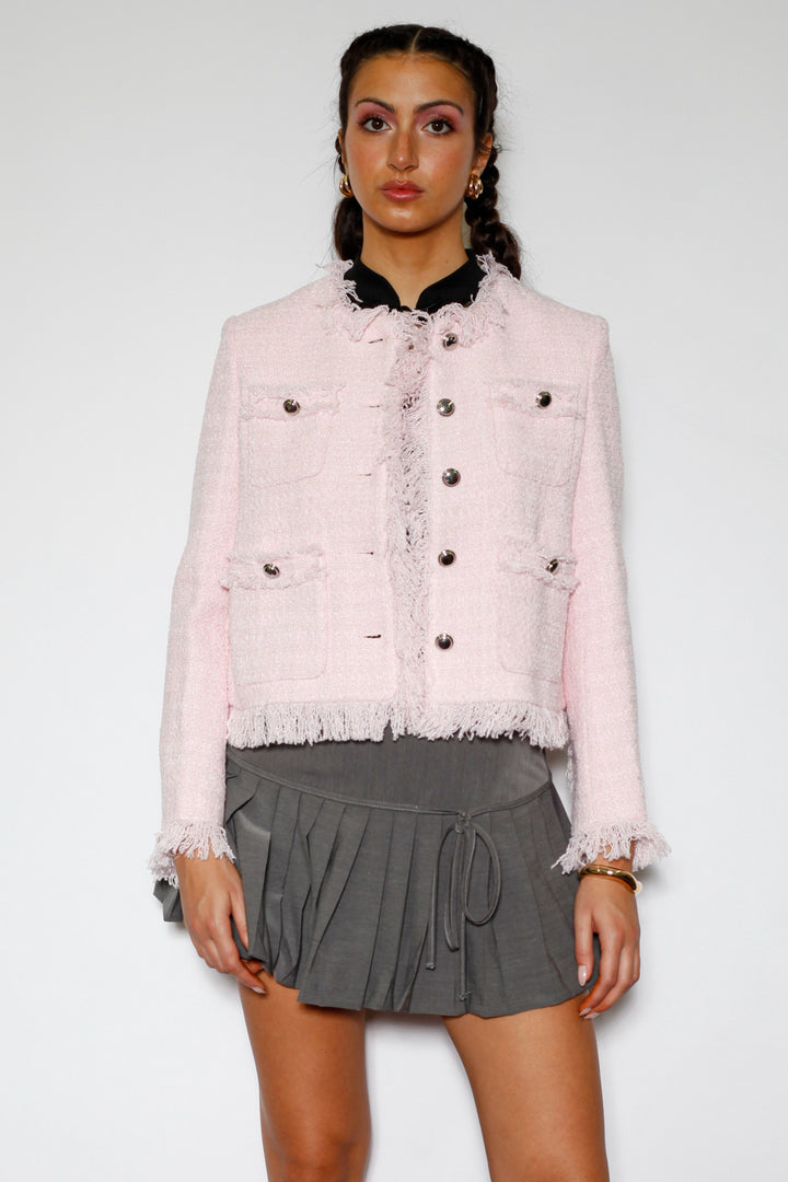 Baby Pink Wool Tweed Blazer