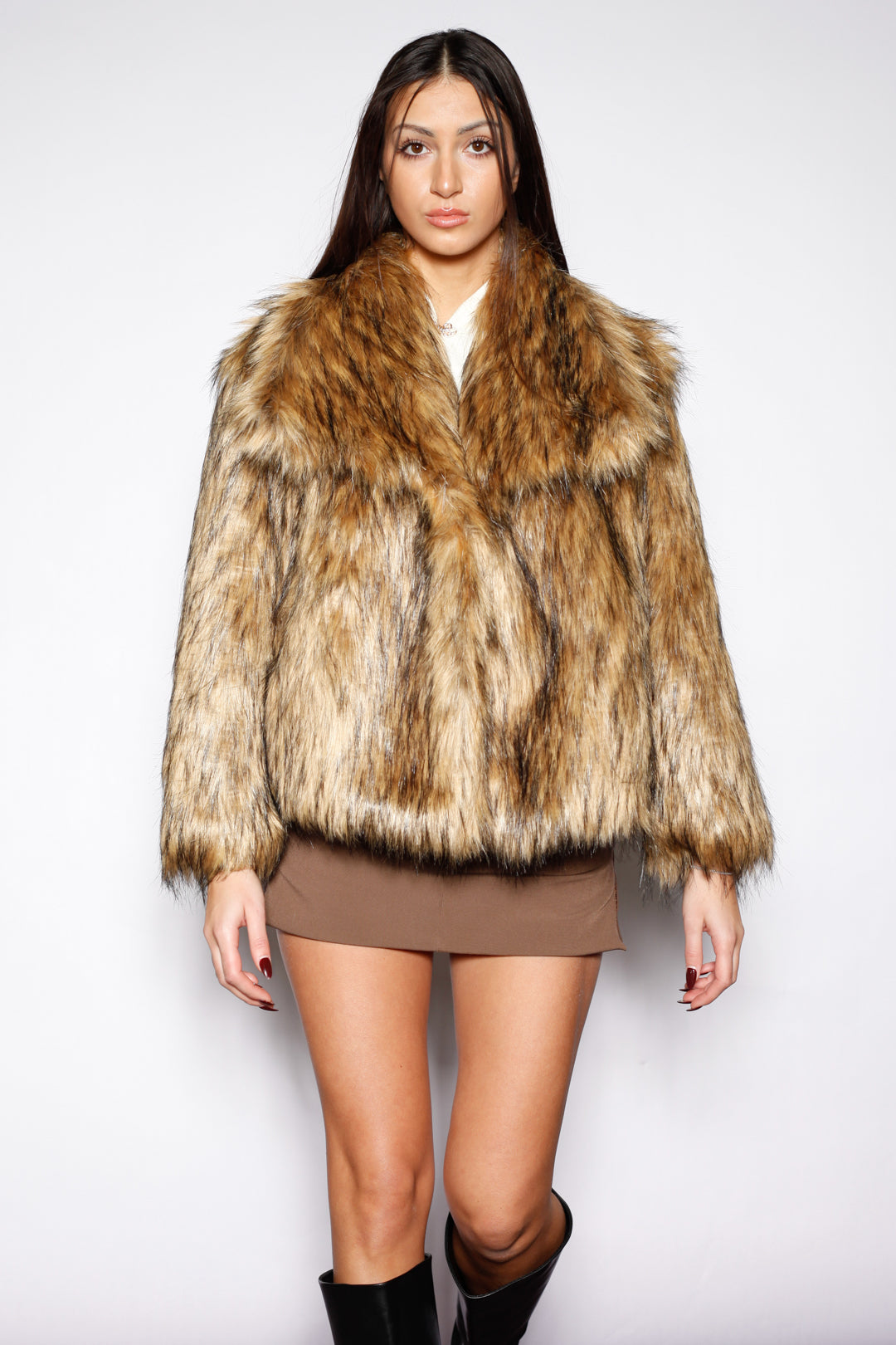 Heavy Wool Black Brown Fur Jacket