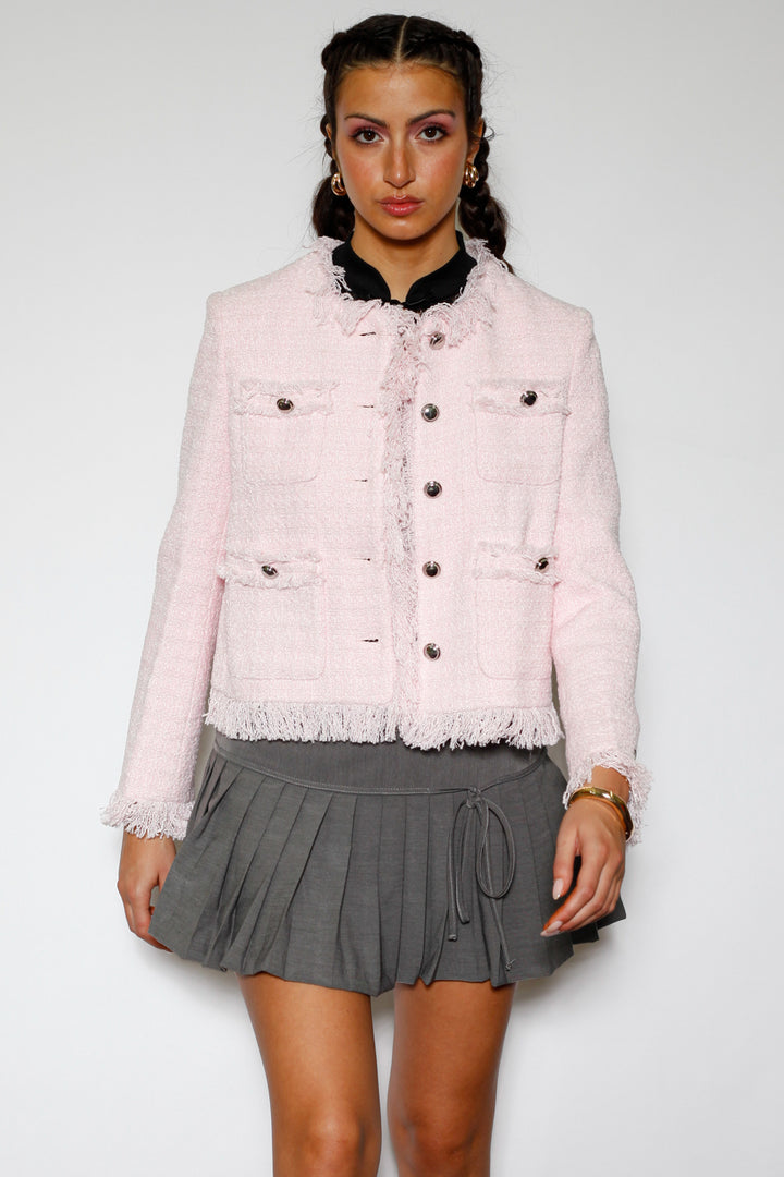 Baby Pink Wool Tweed Blazer