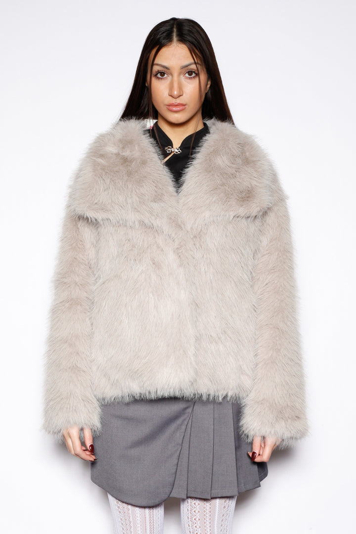Heavy Wool White Gray Fur Jacket