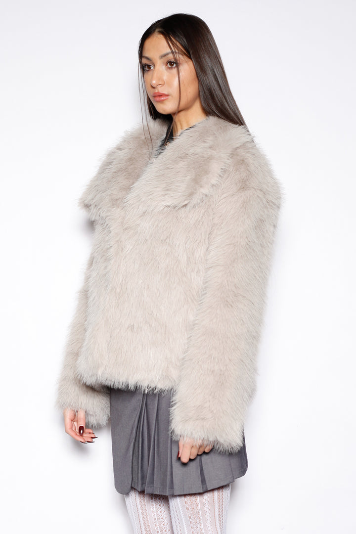 Heavy Wool White Gray Fur Jacket